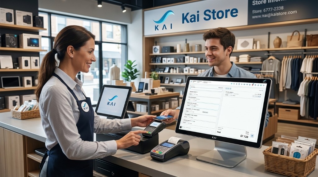 KaiStore en una tienda: caja, POS y pago con el cliente